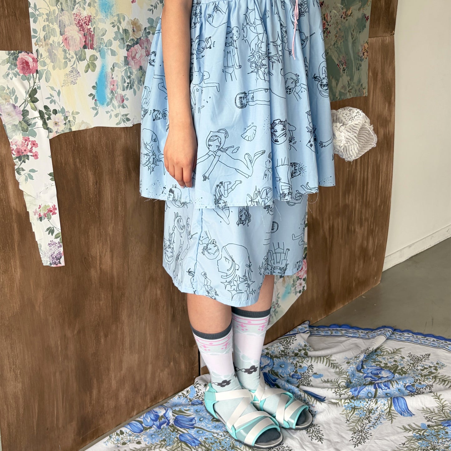 Megumi Okubo half pants / blue / 大久保惠コラボレーションハーフパンツ