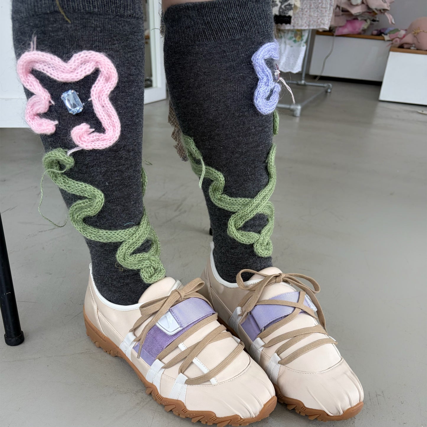 Flower socks / Grey / フラワーソックス