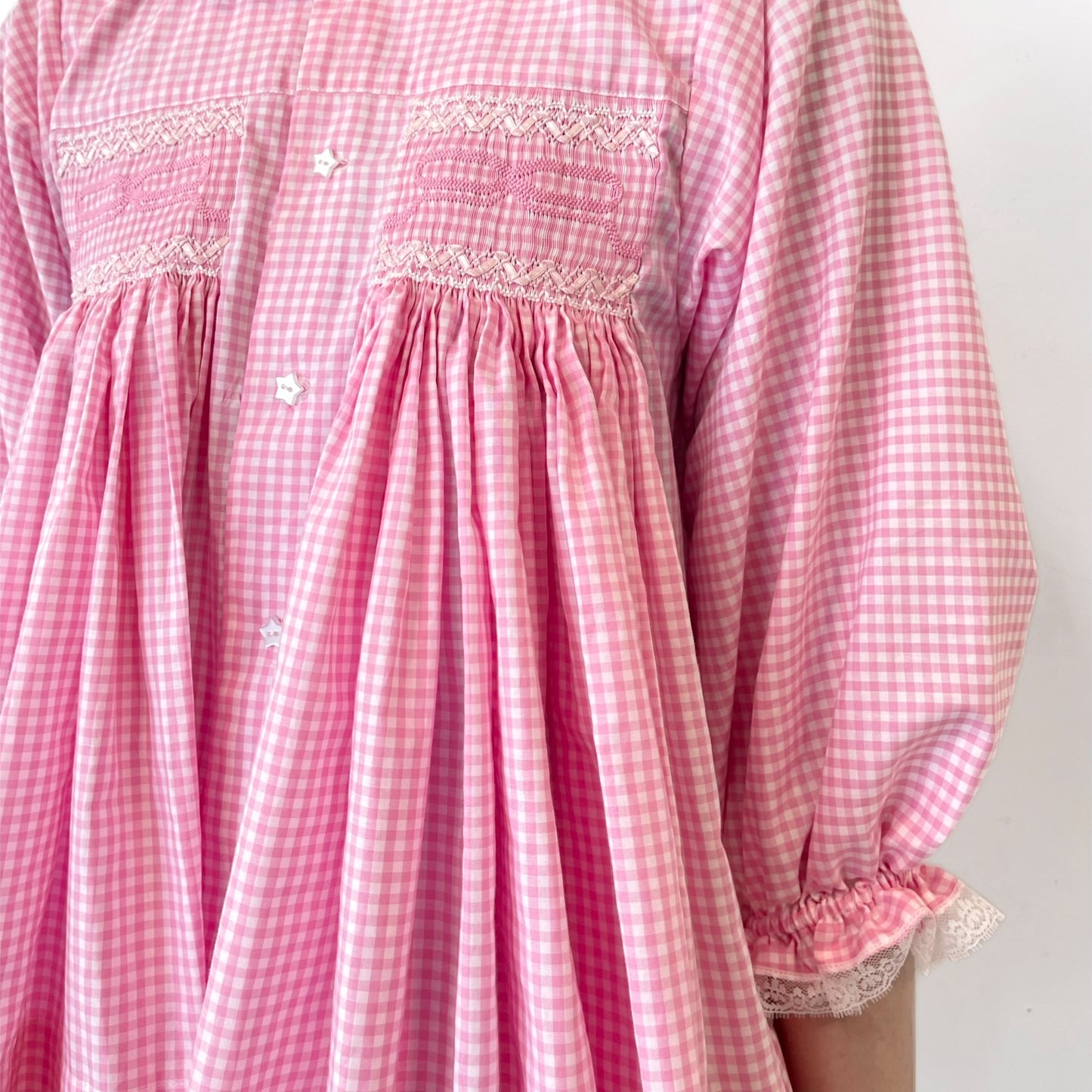 Smocking ribbon blouse / Pink / スモッキングリボンブラウス