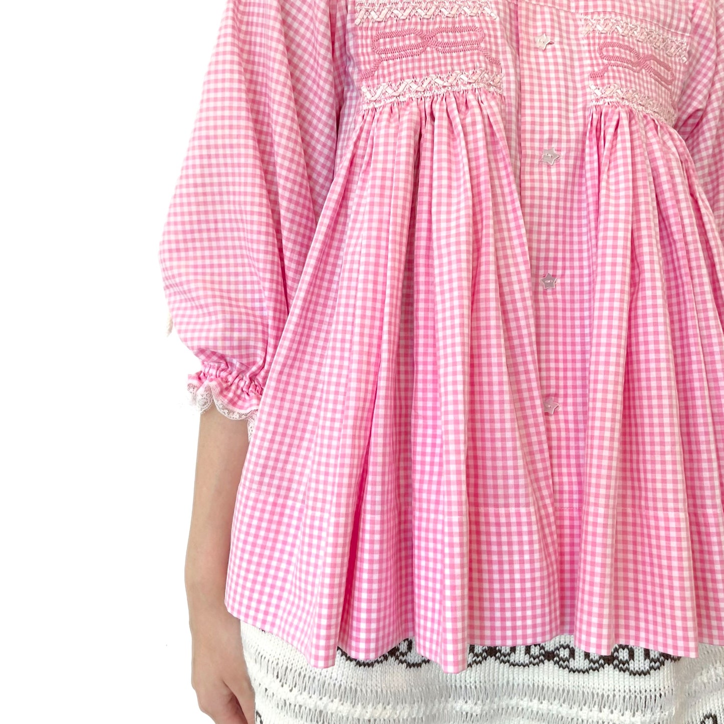 Smocking ribbon blouse / Pink / スモッキングリボンブラウス