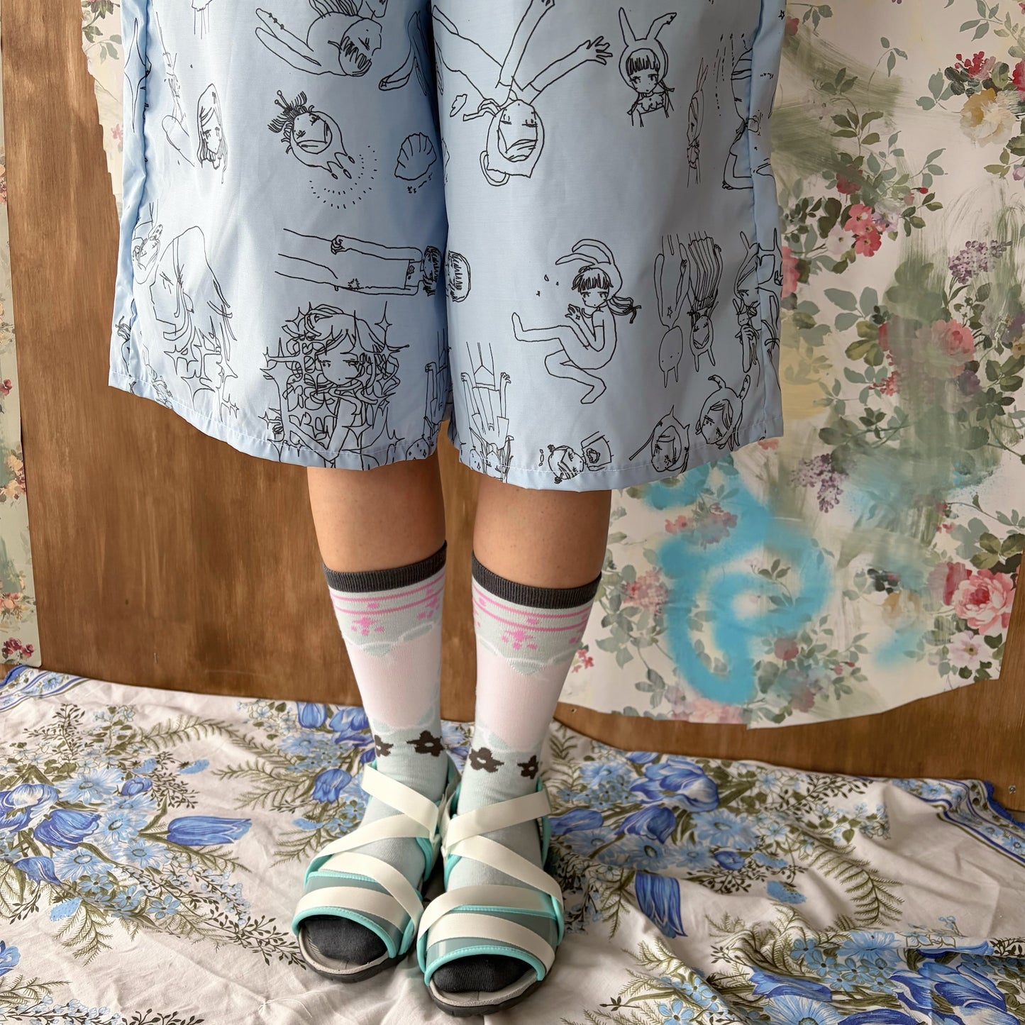 Megumi Okubo half pants / blue / 大久保惠コラボレーションハーフパンツ