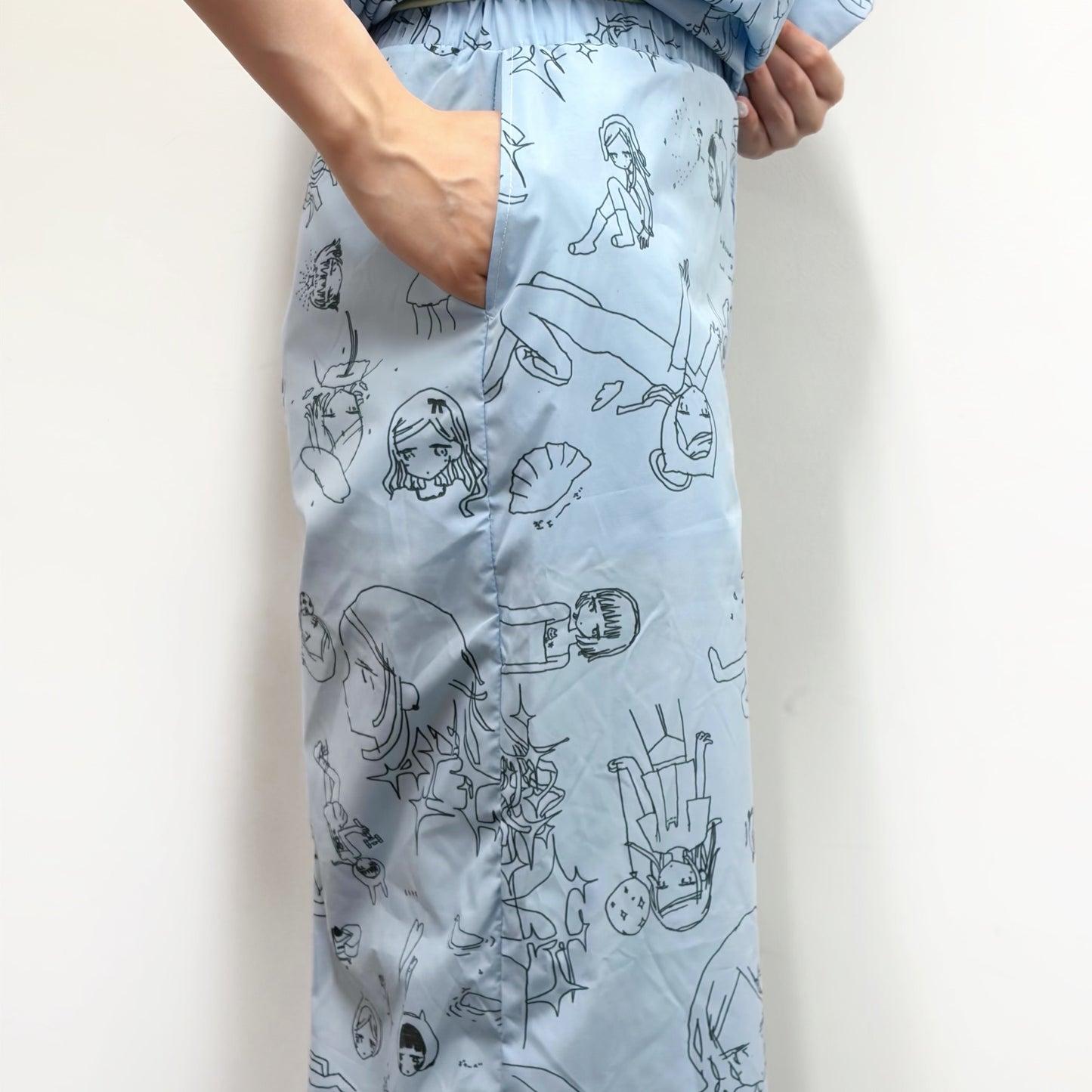 Megumi Okubo pajama pants / blue / 大久保惠コラボレーションパンツ