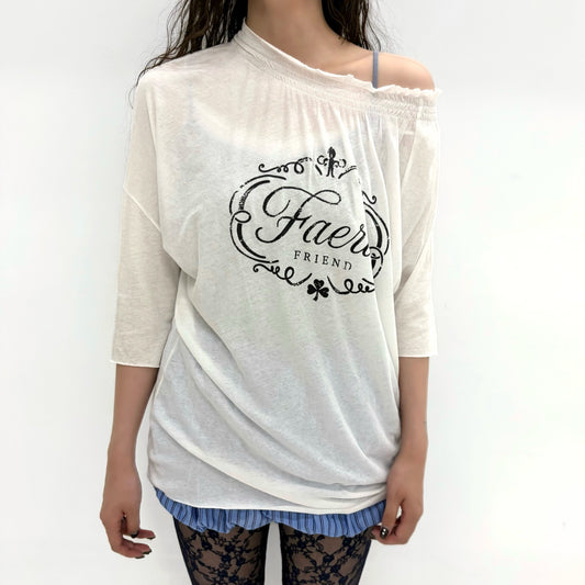 [fa.er.ie] sui loose top / white / シャーリングプリントトップ