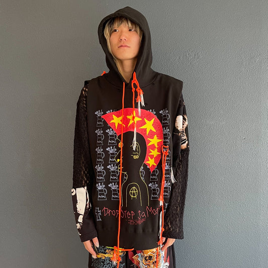 PROTECT MY BITCH SLEEVELESS HOODIE DISTRESSED VINTAGE WASH / WASHED BLACK / スリーブレスフーディー