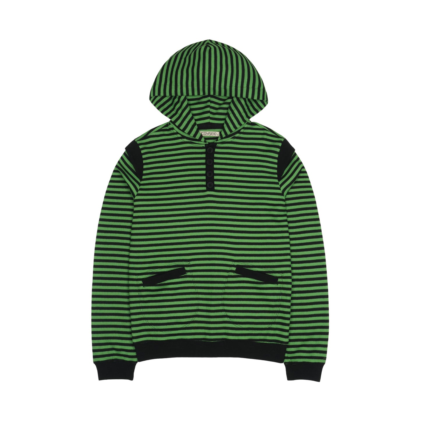 STRIPED FLARED SLEEVE HOODIE / GREEN / ストライプワッフルフーディー