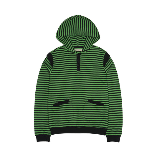 STRIPED FLARED SLEEVE HOODIE / GREEN / ストライプワッフルフーディー