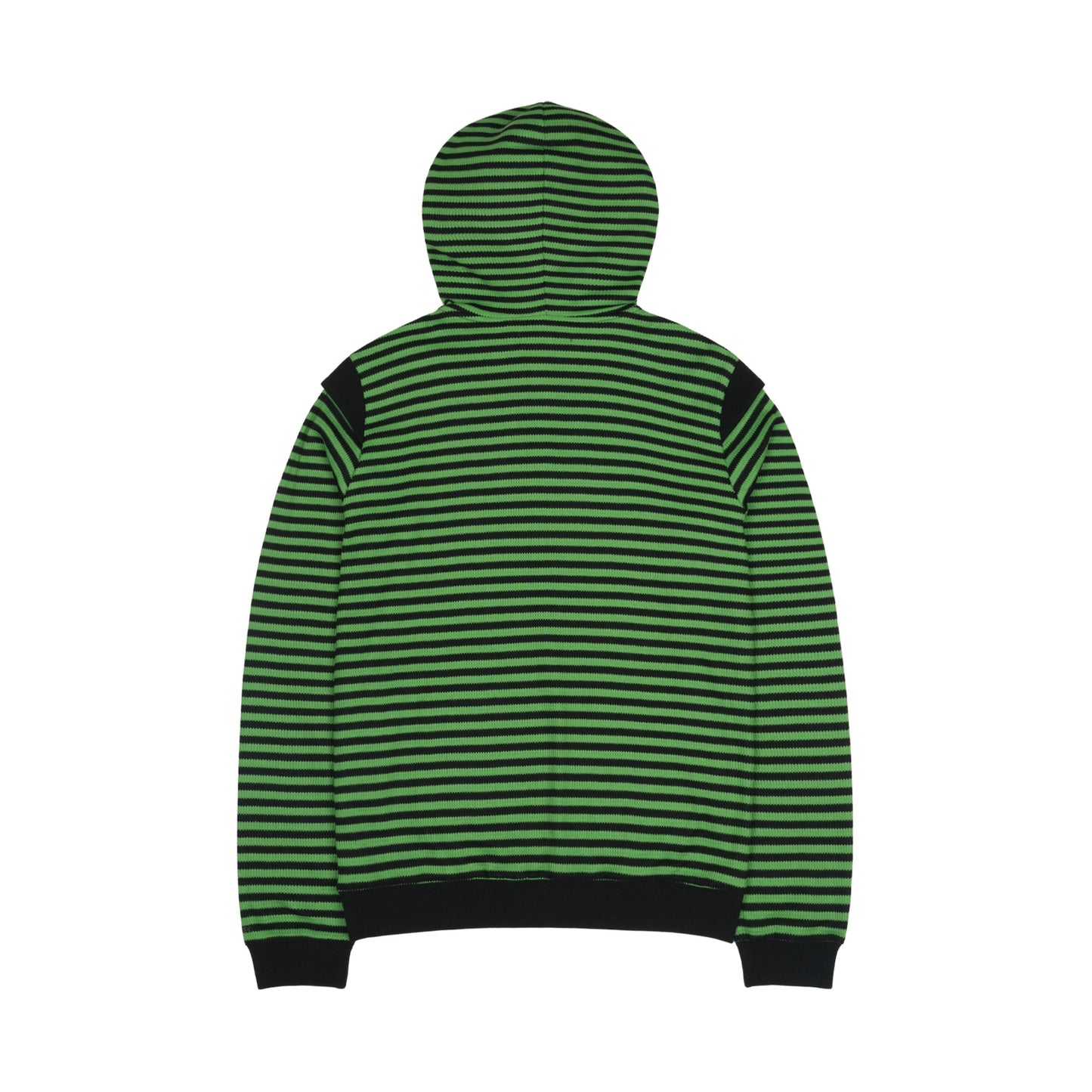 STRIPED FLARED SLEEVE HOODIE / GREEN / ストライプワッフルフーディー
