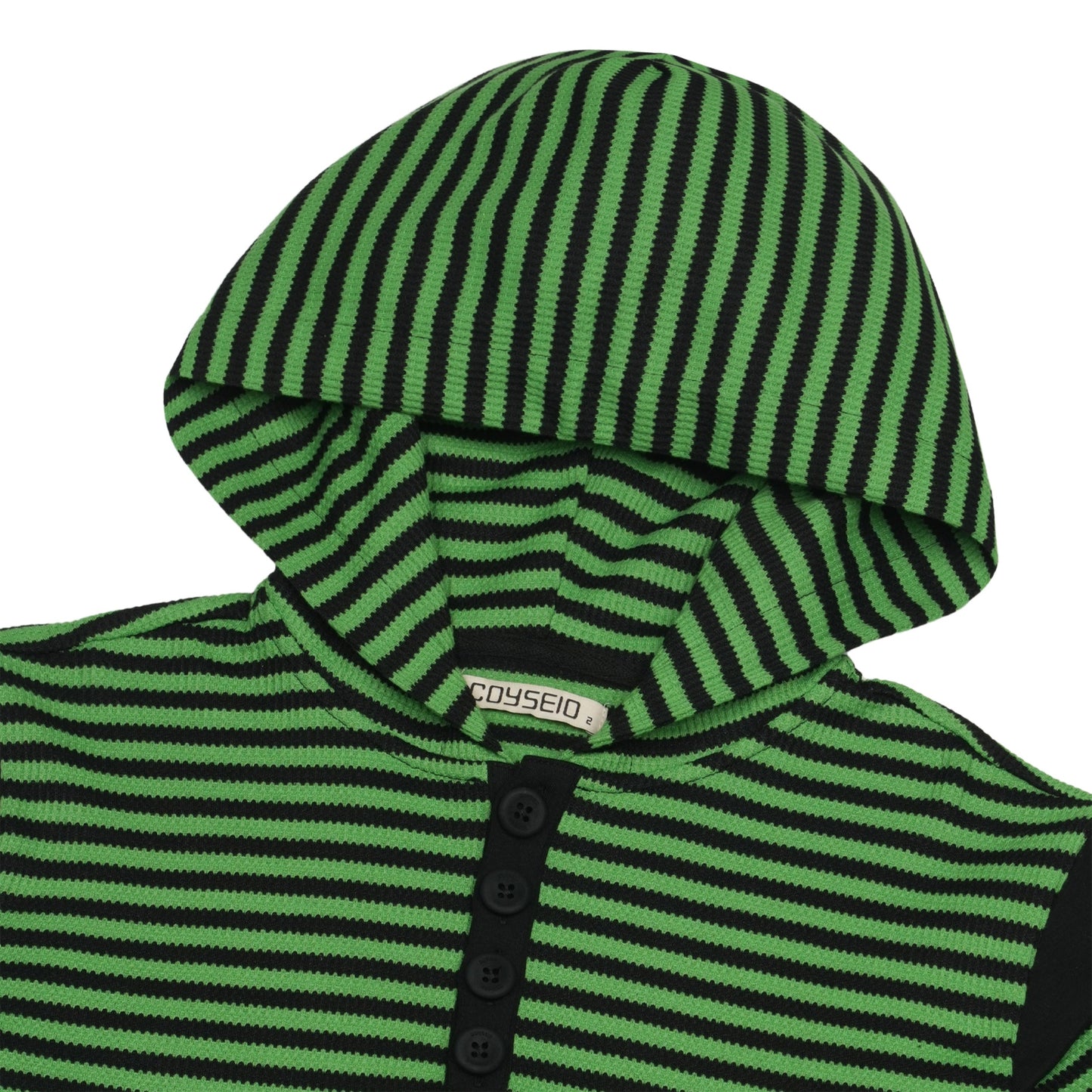 STRIPED FLARED SLEEVE HOODIE / GREEN / ストライプワッフルフーディー