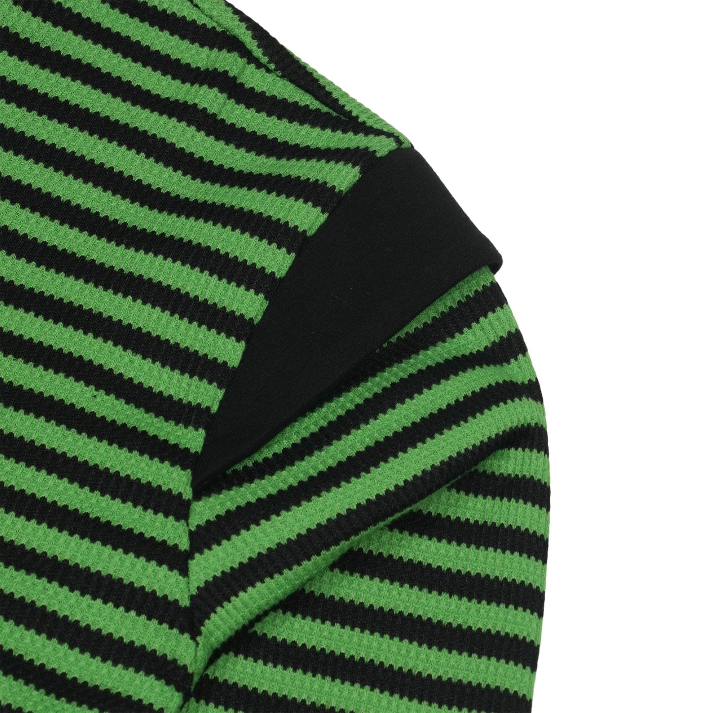 STRIPED FLARED SLEEVE HOODIE / GREEN / ストライプワッフルフーディー