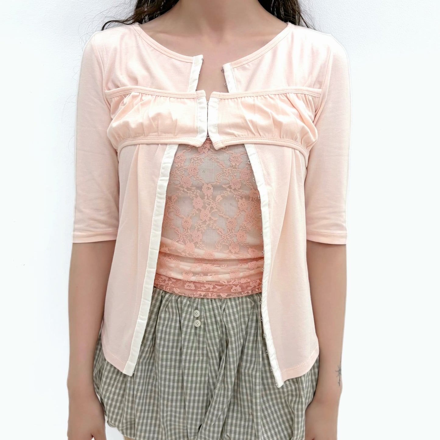 [fa.er.ie] bralette half cardigan / peach / レイヤードカーディガン