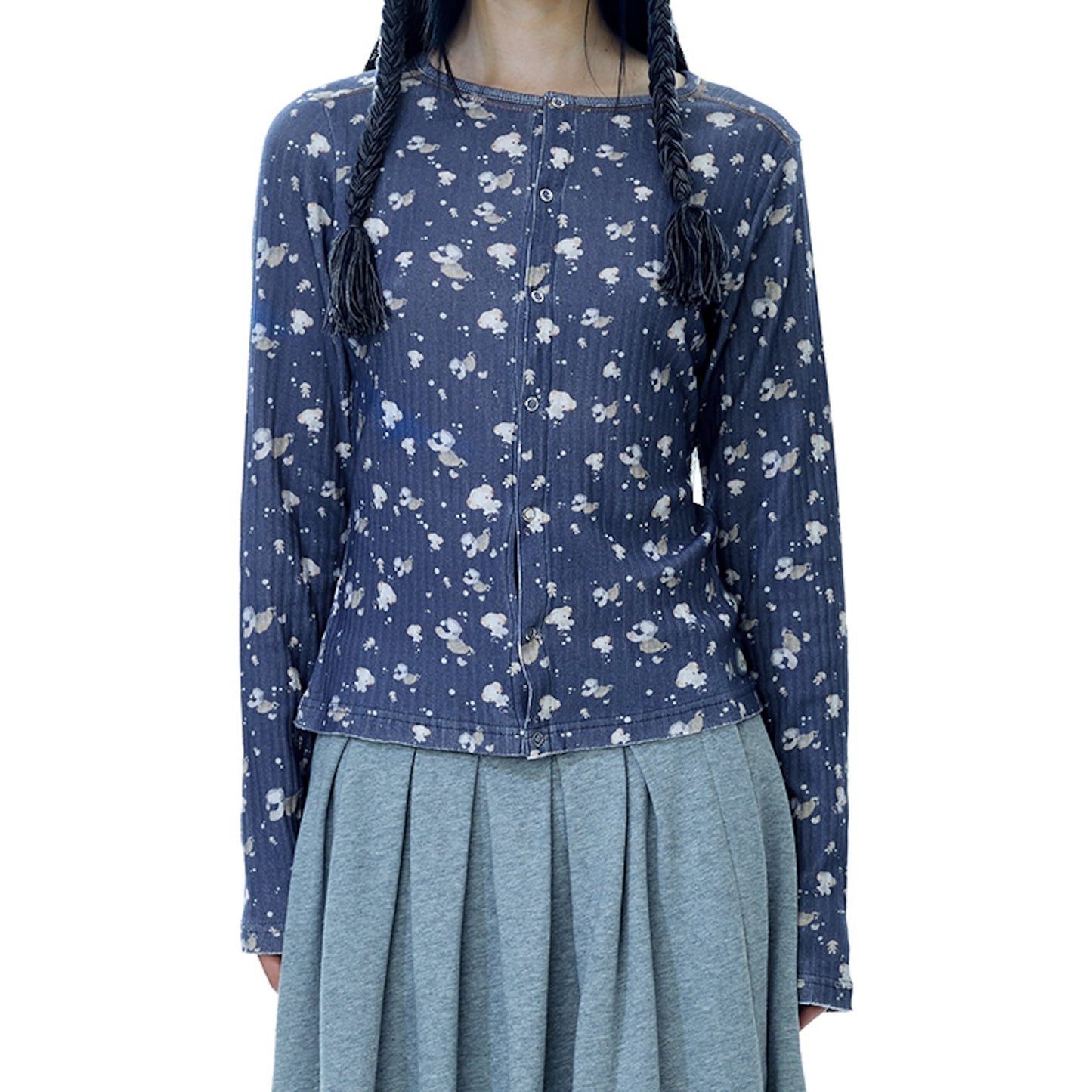 COTTON CUDDLE LONGSLEEVES / NAVY / パターンコットントップ