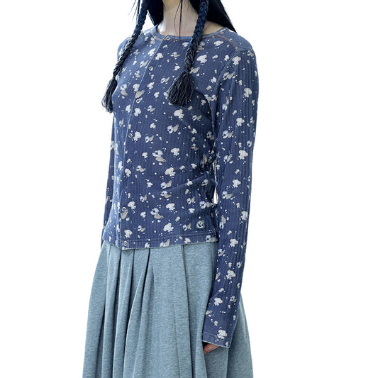COTTON CUDDLE LONGSLEEVES / NAVY / パターンコットントップ