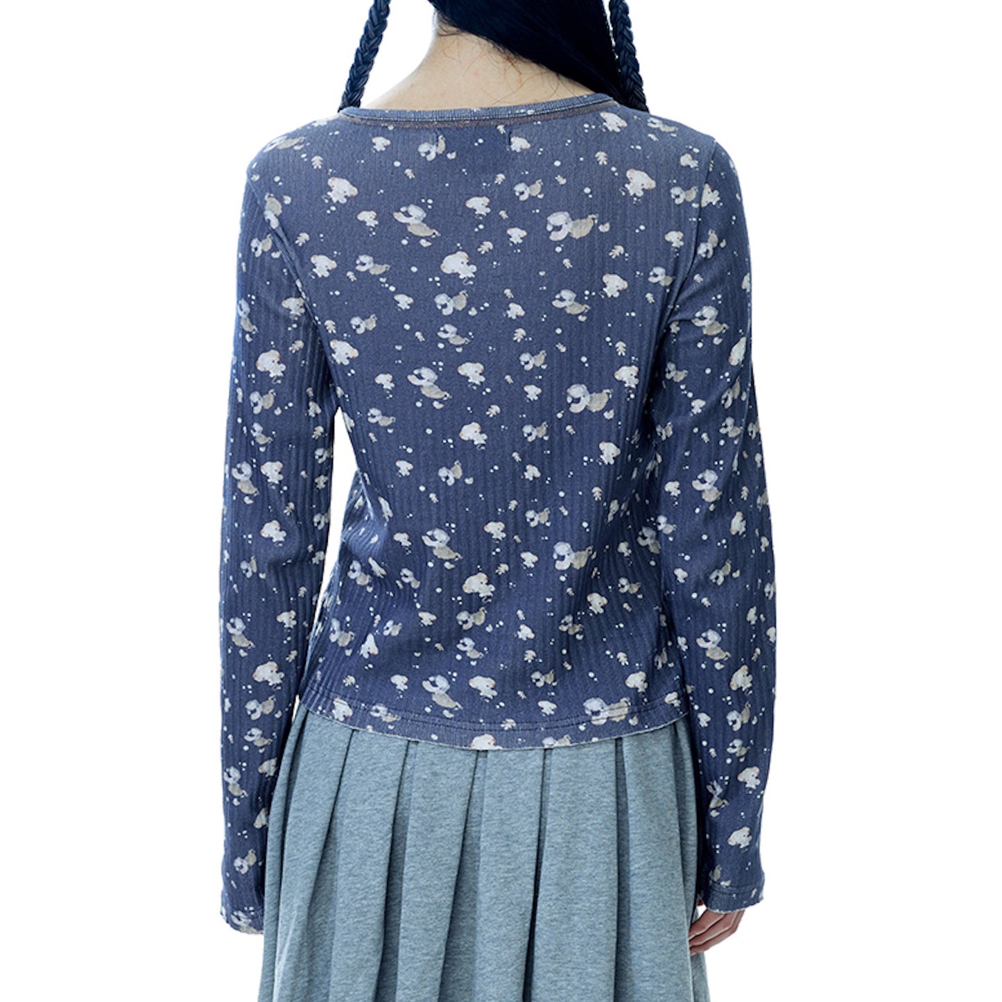 COTTON CUDDLE LONGSLEEVES / NAVY / パターンコットントップ