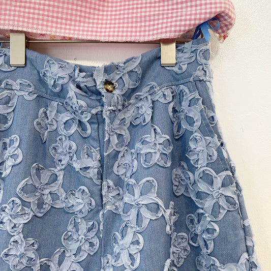 Flower denim trousers / Blue / レースフラワーデニムパンツ