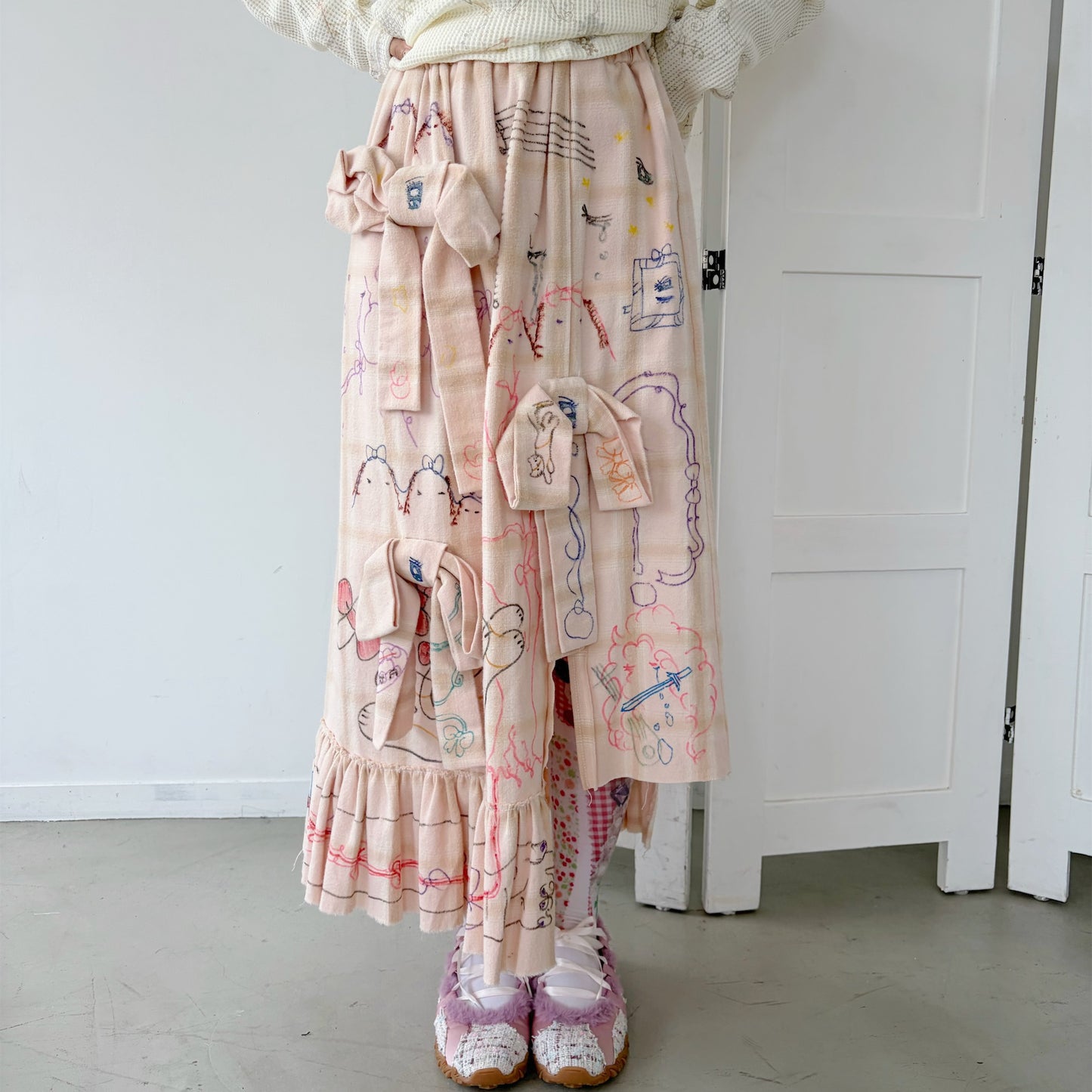 【Collabolation mimi-chan】 Mimi skirt / Pink / ドローイングスカート
