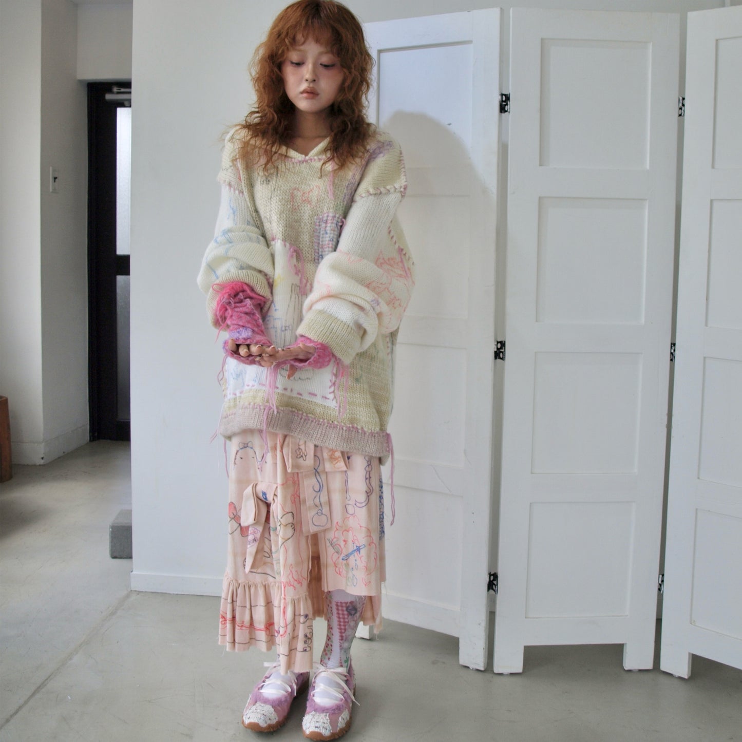 【Collabolation mimi-chan】 Mimi skirt / Pink / ドローイングスカート