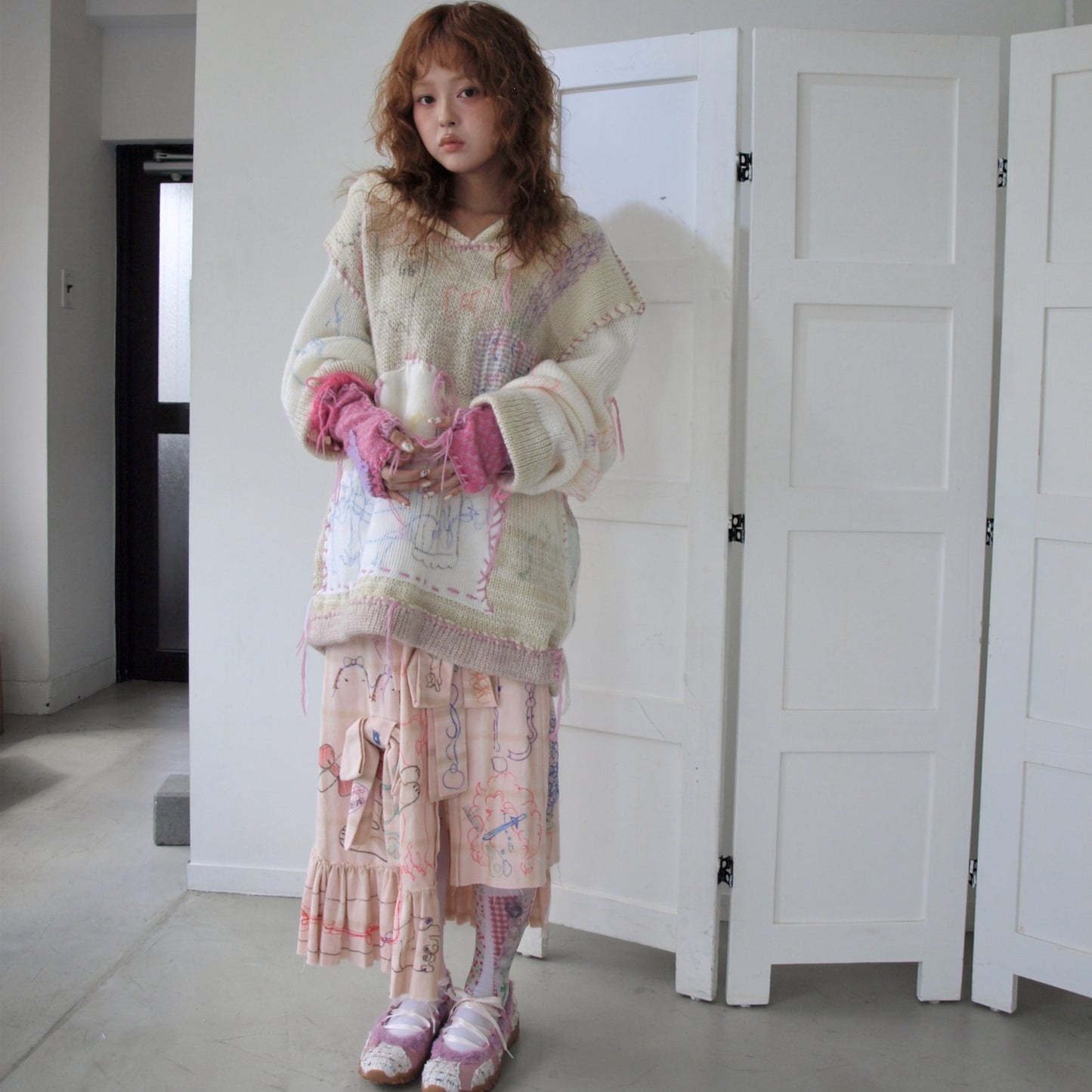 【Collabolation mimi-chan】 Mimi skirt / Pink / ドローイングスカート