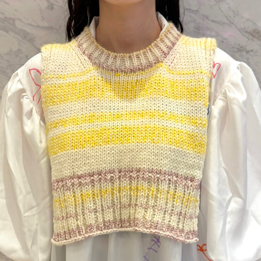 wool knit top / yellow x pink / ウールニット 前掛け