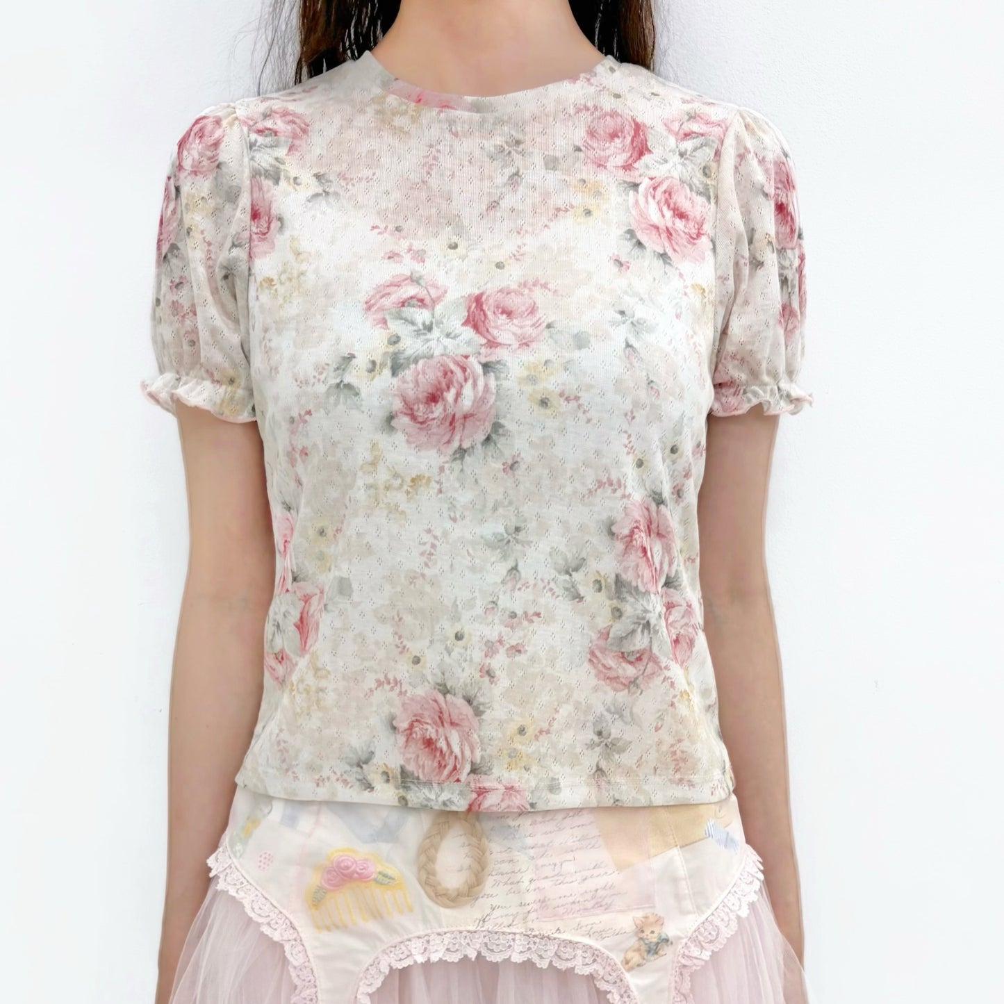 Lilou Puff Sleeves T-shirts / Rose / パフスリーブTシャツ
