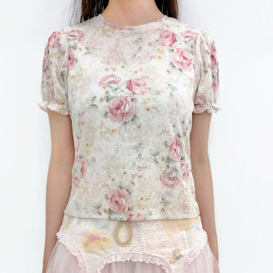 Lilou Puff Sleeves T-shirts / Rose / パフスリーブTシャツ