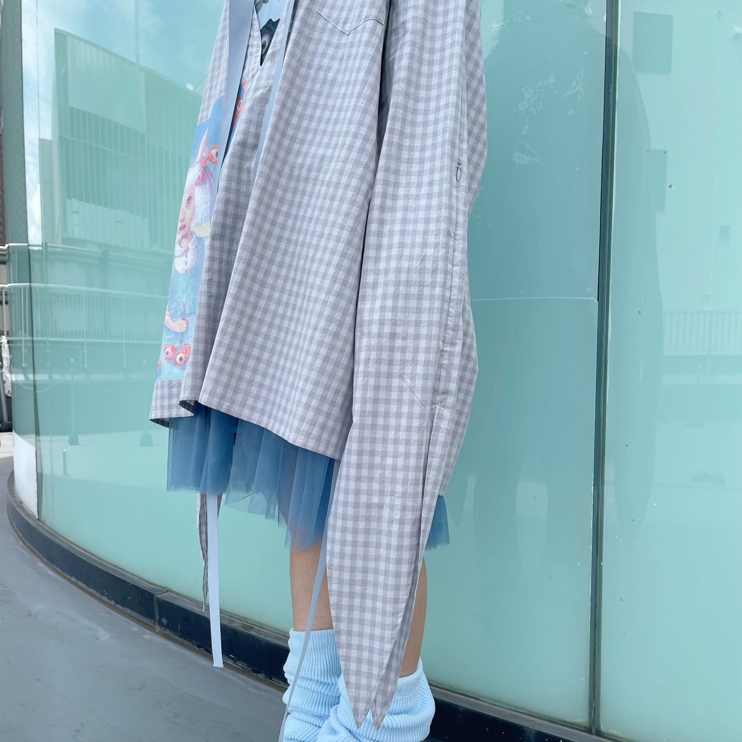 RIBBON SHIRT USAGI DAMA / GREY CHECK / チェックリボンシャツ