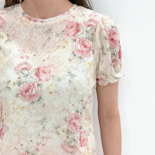 Lilou Puff Sleeves T-shirts / Rose / パフスリーブTシャツ