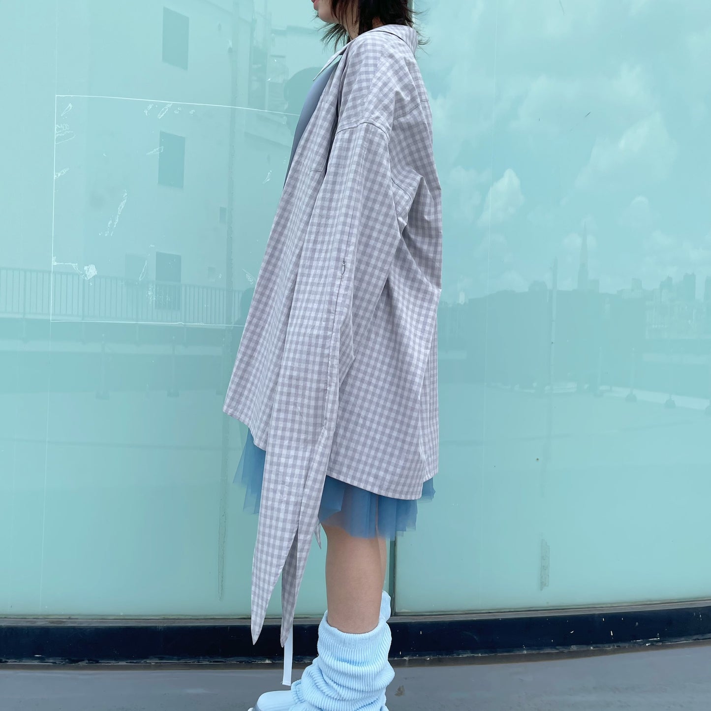 RIBBON SHIRT USAGI DAMA / GREY CHECK / チェックリボンシャツ