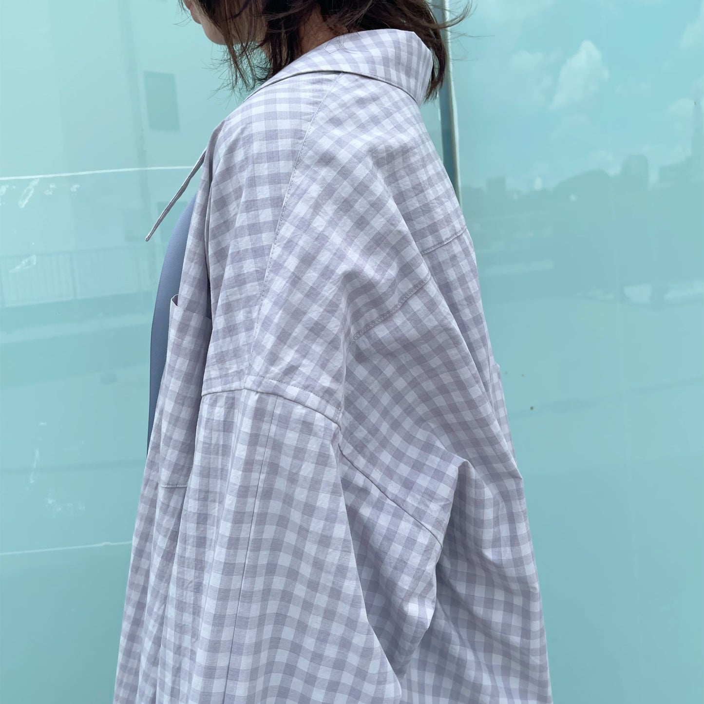 RIBBON SHIRT USAGI DAMA / GREY CHECK / チェックリボンシャツ