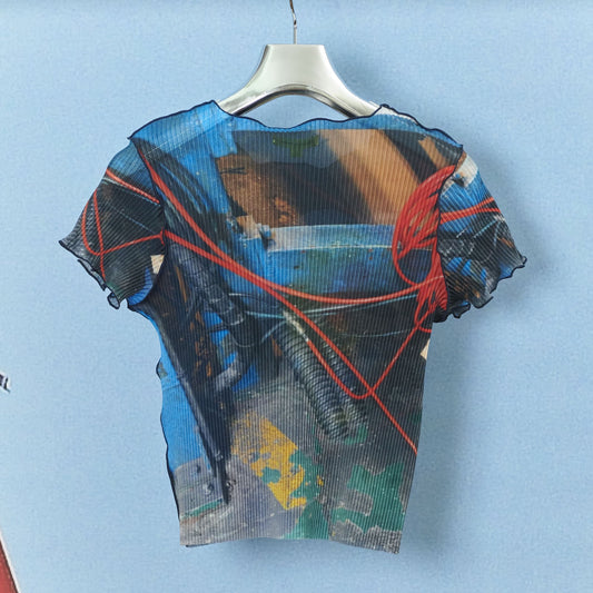 SHEER GRAPHIC TINY TOP / BLUE MESS / コンパクトグラフィックトップ