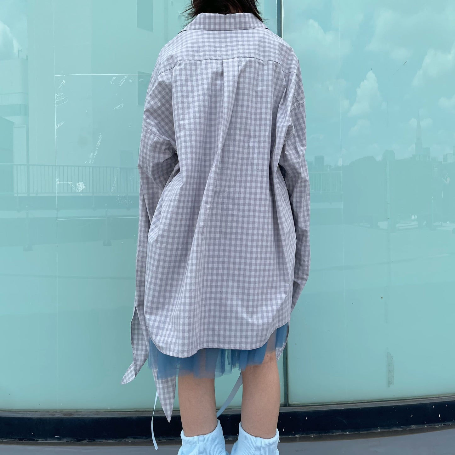 RIBBON SHIRT USAGI DAMA / GREY CHECK / チェックリボンシャツ