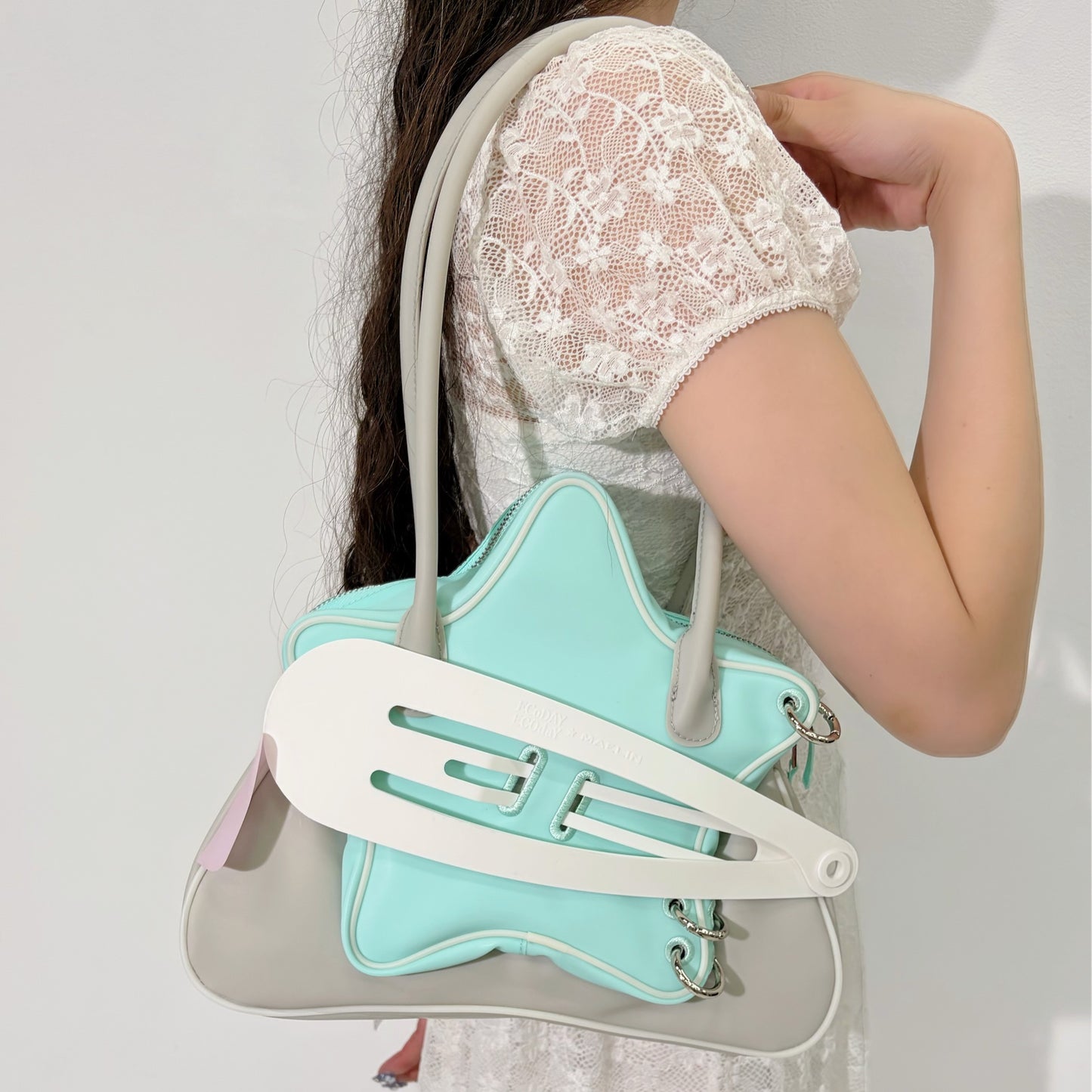 Star hair clip shoulder bag / Grey Mint / スターヘアクリップバッグ