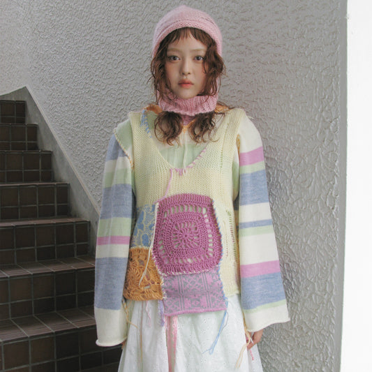 knit patchwork vest / Mix / ニットパッチワークベスト