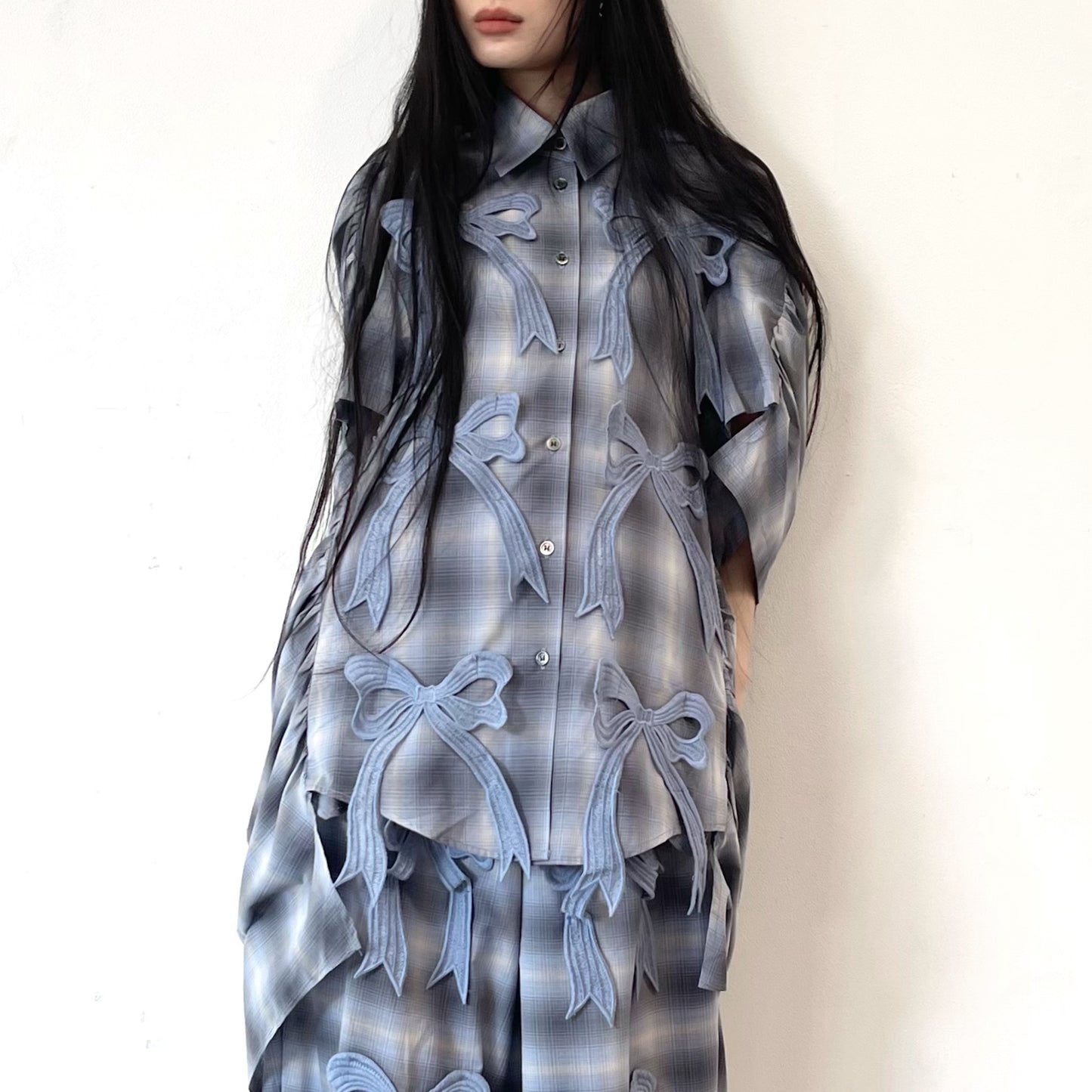 COCOON RIBBON SHIRT / BLUE / リボンコクーンシャツ