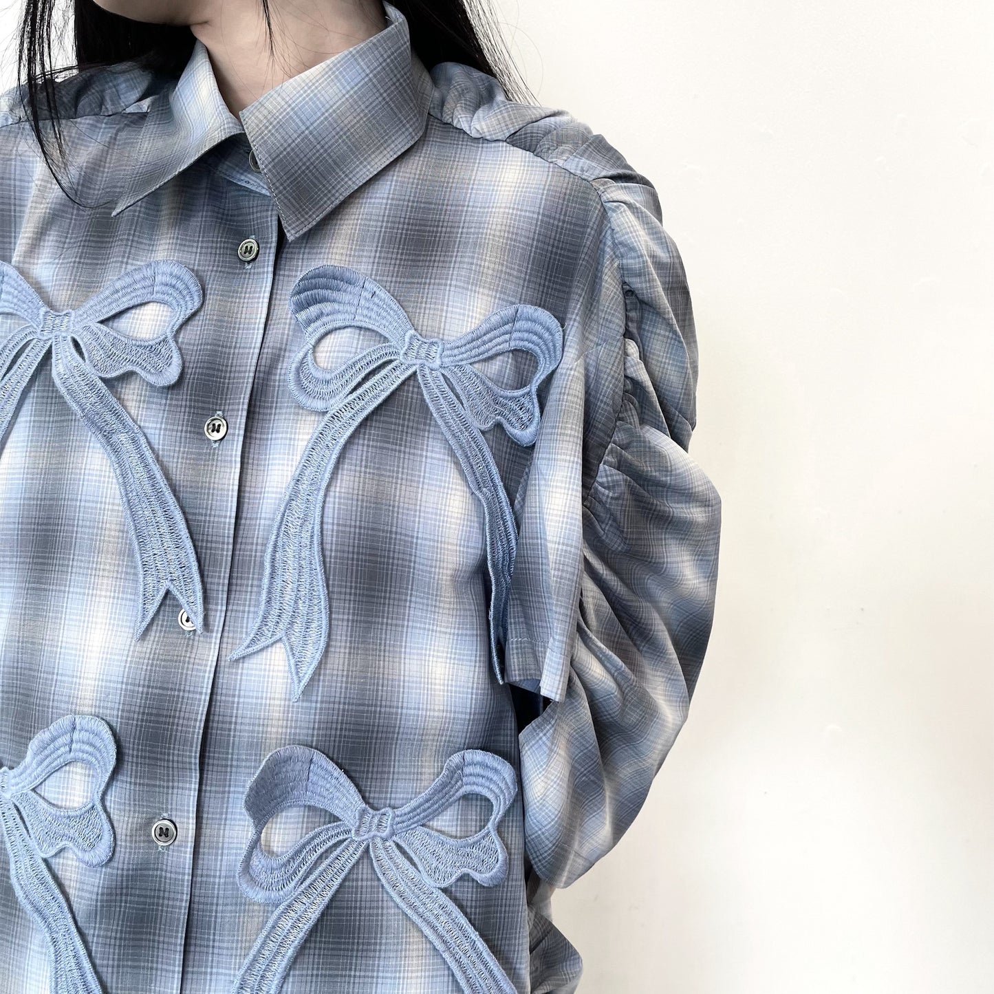 COCOON RIBBON SHIRT / BLUE / リボンコクーンシャツ