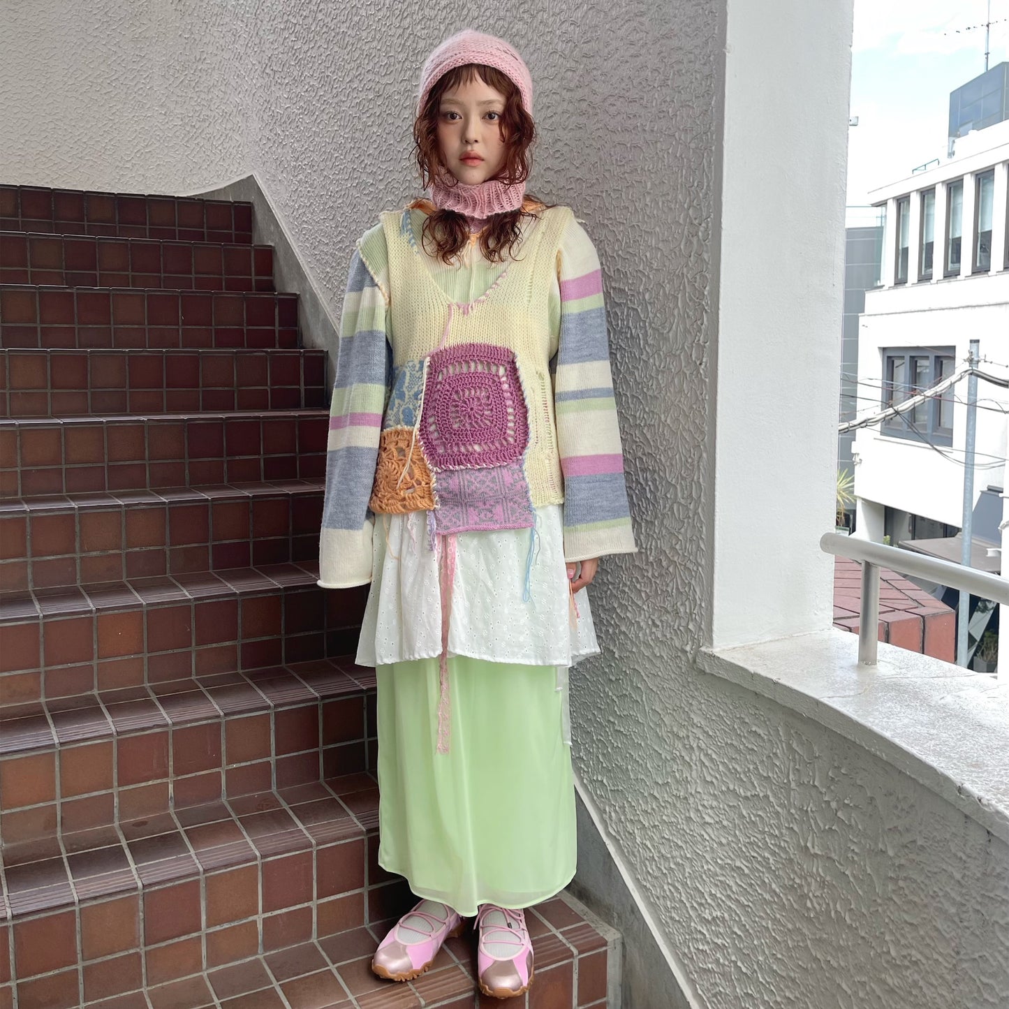 knit patchwork vest / Mix / ニットパッチワークベスト