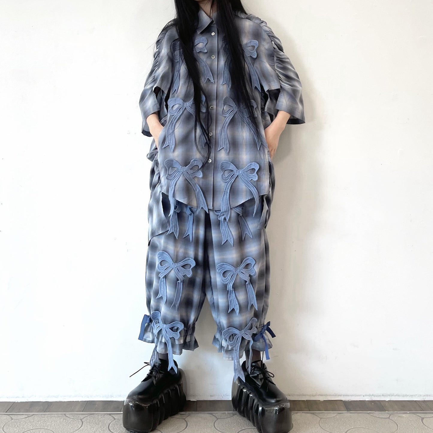 COCOON RIBBON SHIRT / BLUE / リボンコクーンシャツ