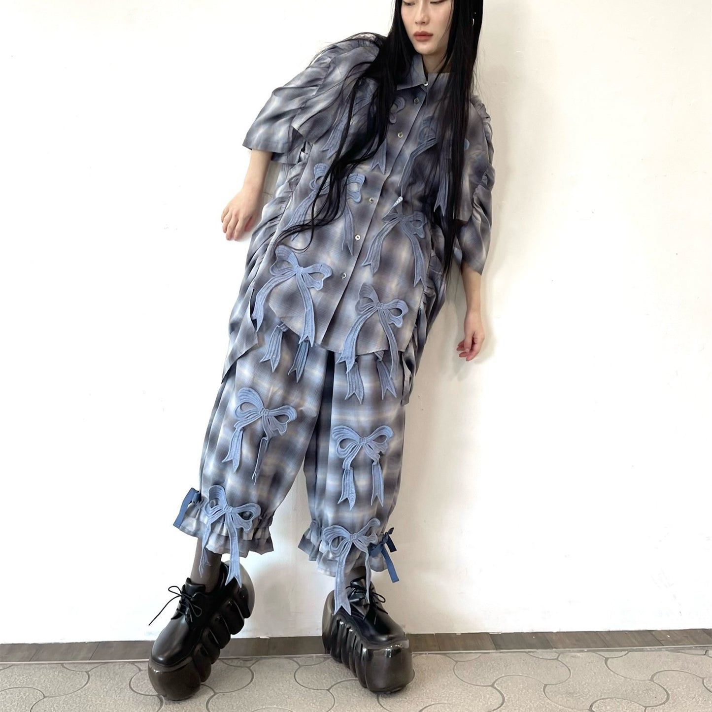 COCOON RIBBON SHIRT / BLUE / リボンコクーンシャツ