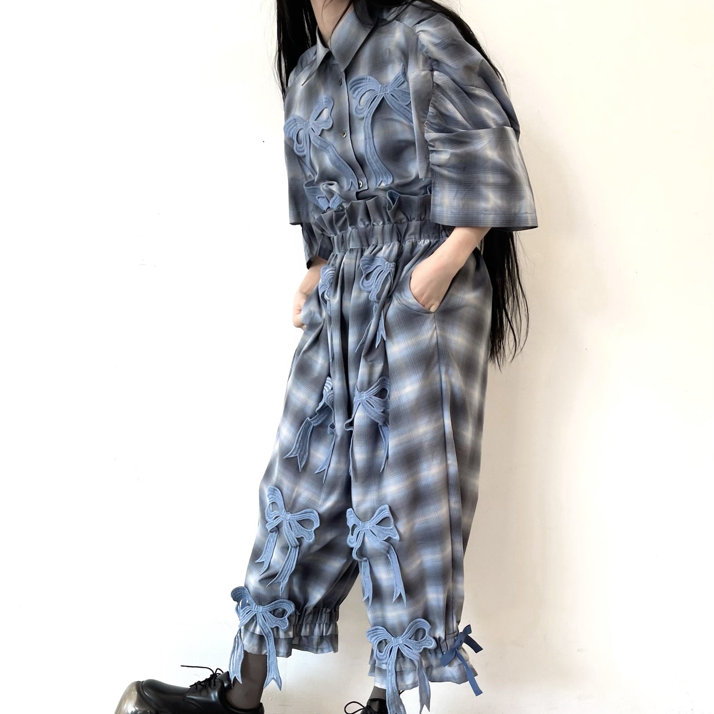 COCOON RIBBON SHIRT / BLUE / リボンコクーンシャツ