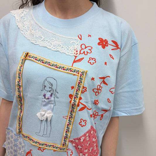 Megumi Okubo doll tshirts / Blue E / 大久保惠コラボレーションTシャツ