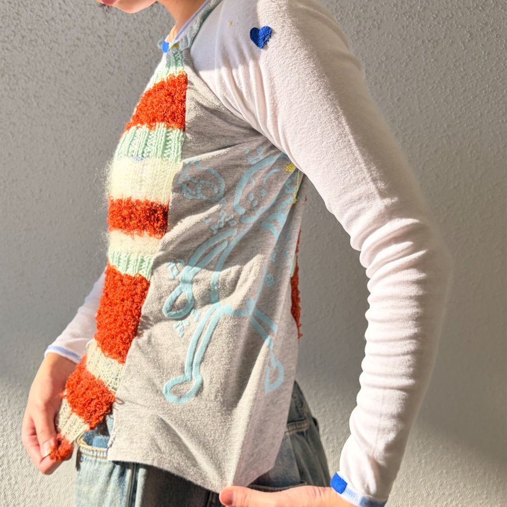 神 / brown x light blue x gray / ボーダーニットトップ