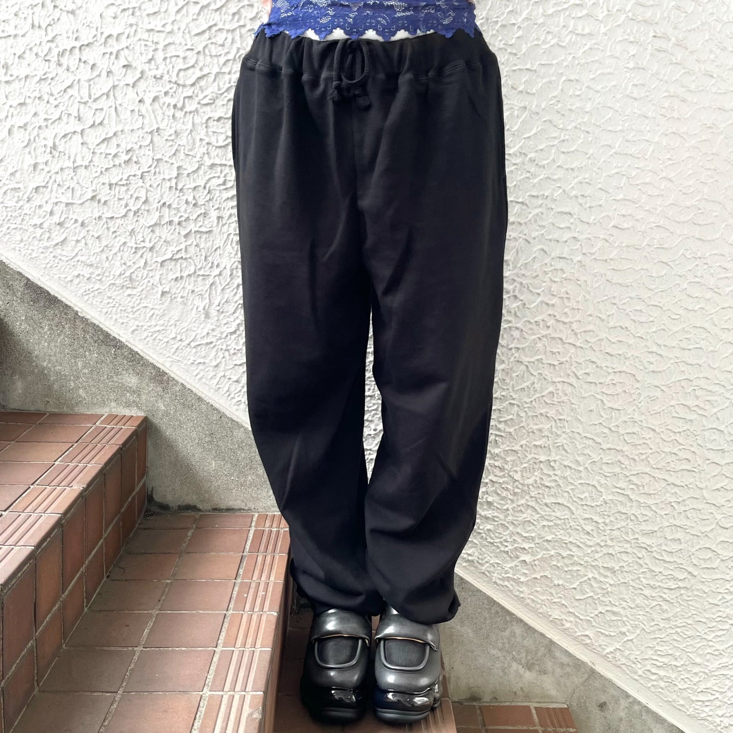 SUIT RECONSTRUCTED DOCKING PANTS / BLACK / スーツドッキングスウェットパンツ