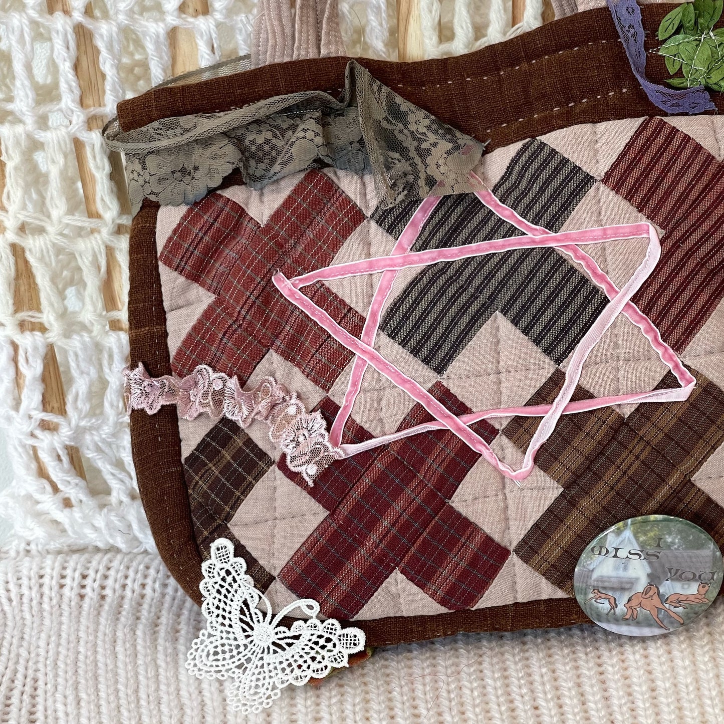 Patch work Bag+ / Brown / パッチワークトートバッグ