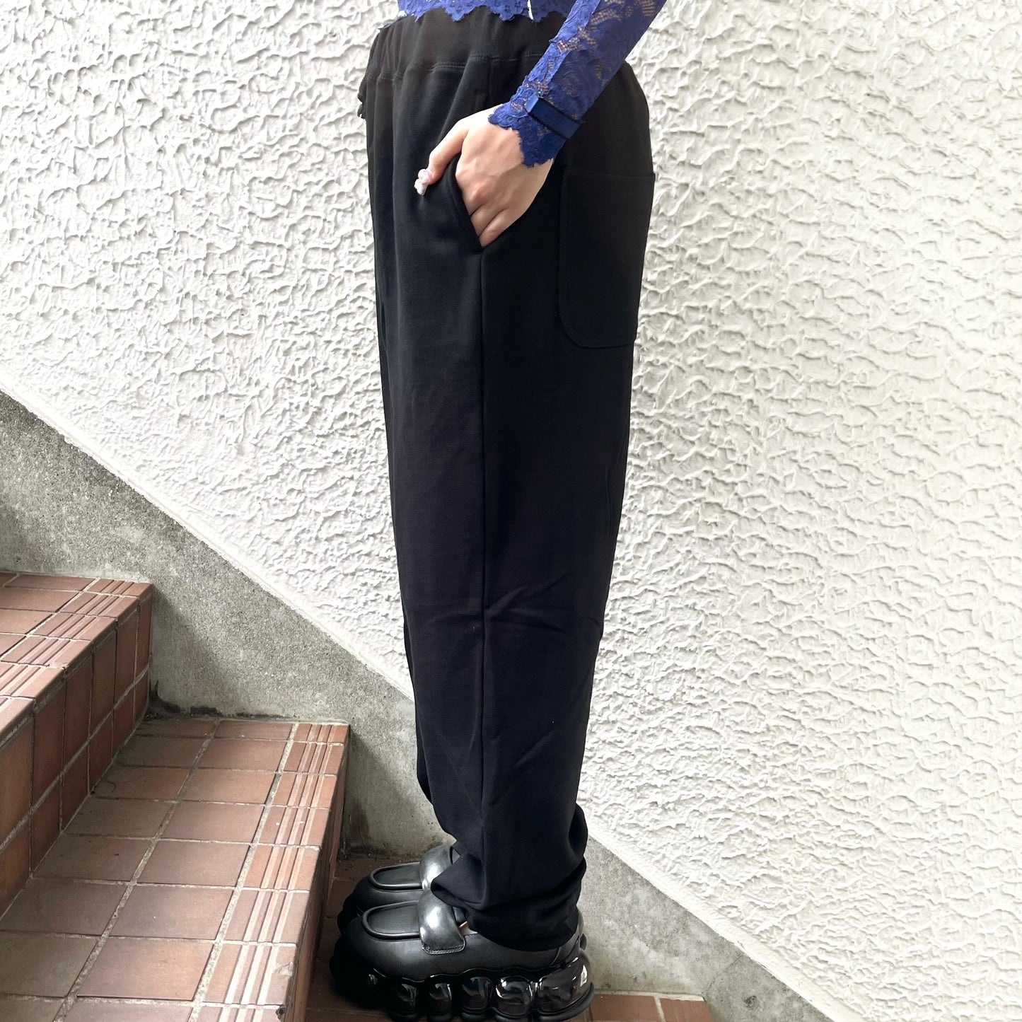 SUIT RECONSTRUCTED DOCKING PANTS / BLACK / スーツドッキングスウェットパンツ
