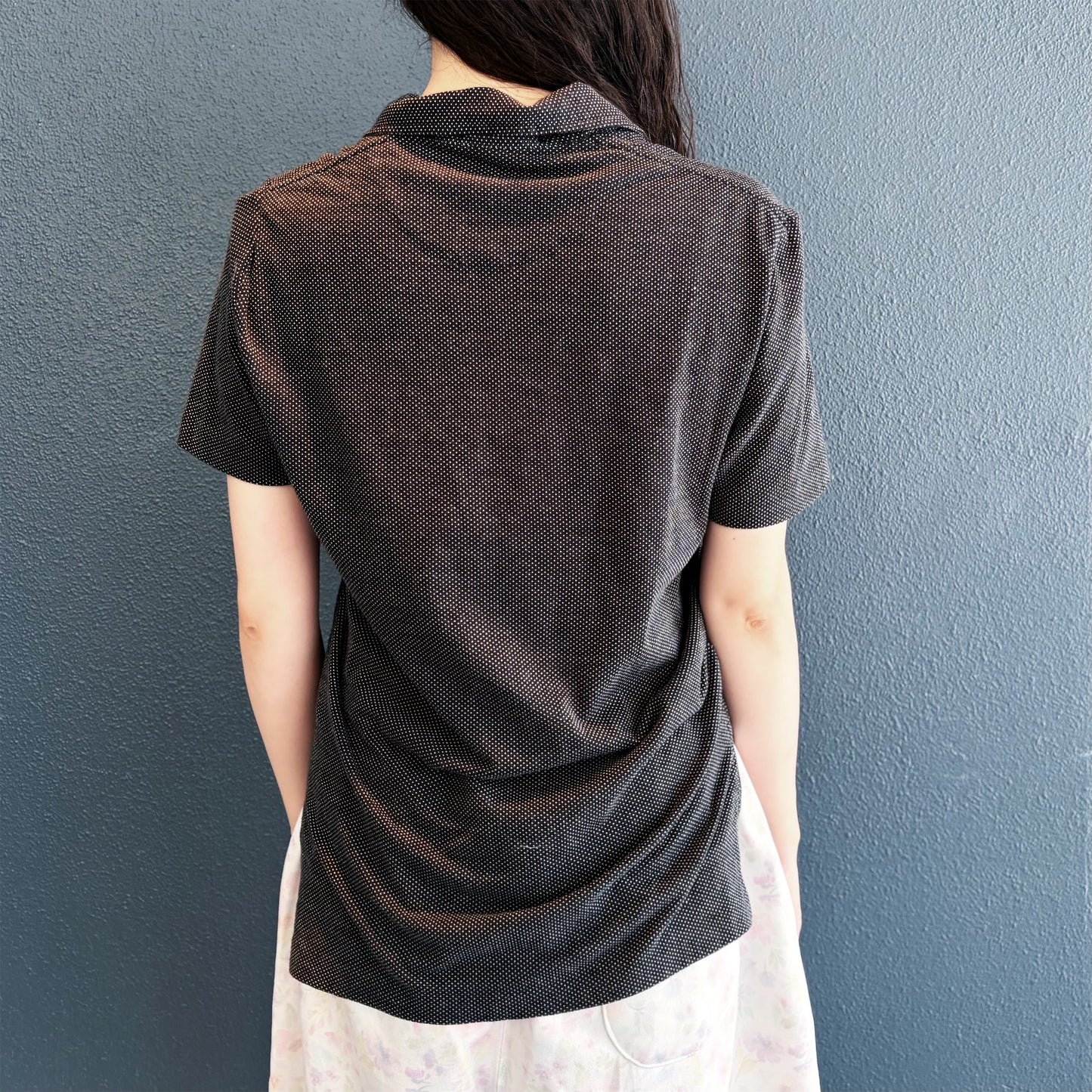 coin and ring embroidery patch polo / black / 刺繍モチーフポロトップ