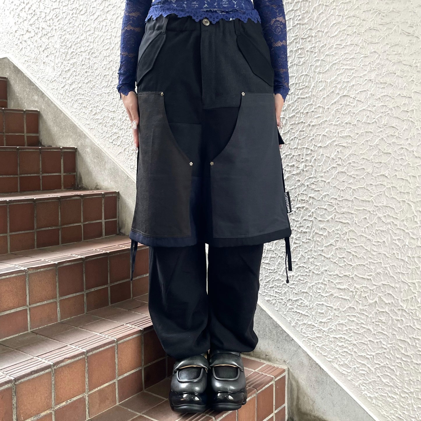 SUIT RECONSTRUCTED DOCKING PANTS / BLACK / スーツドッキングスウェットパンツ