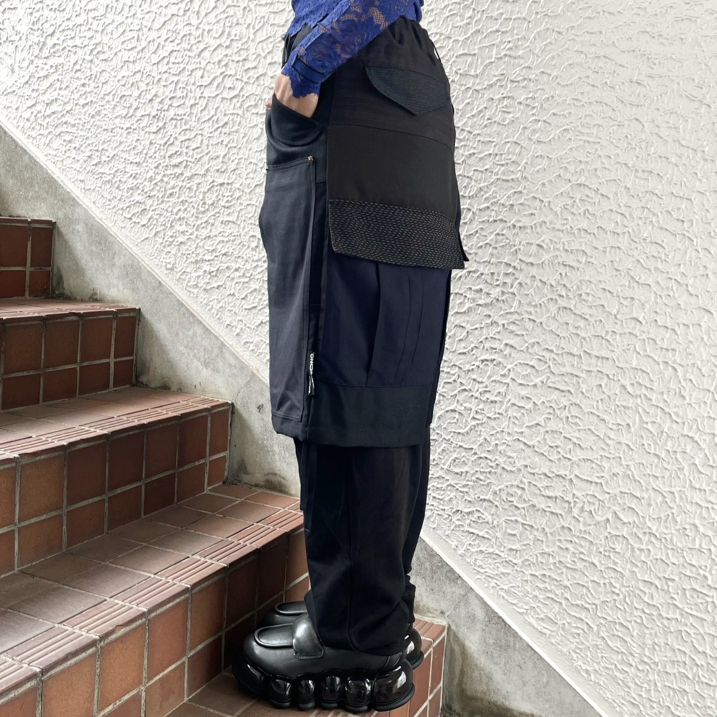 SUIT RECONSTRUCTED DOCKING PANTS / BLACK / スーツドッキングスウェットパンツ
