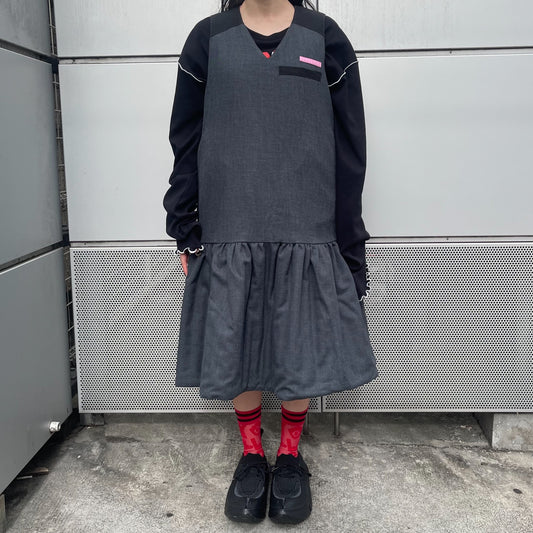 REVERSIBLE QUILTING ONE-PIECE / PINK × GRAY / リバーシブルキルティングワンピース