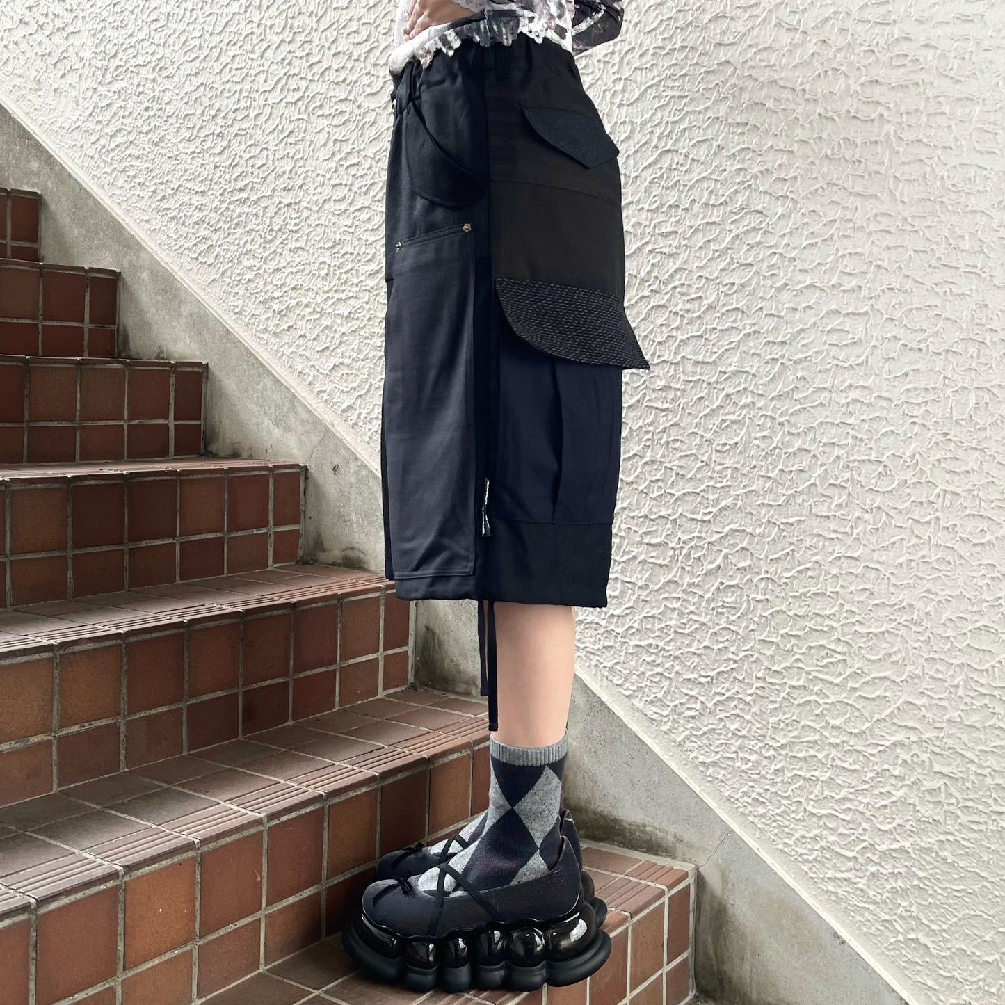 SUIT RECONSTRUCTED DOCKING PANTS / BLACK / スーツドッキングスウェットパンツ