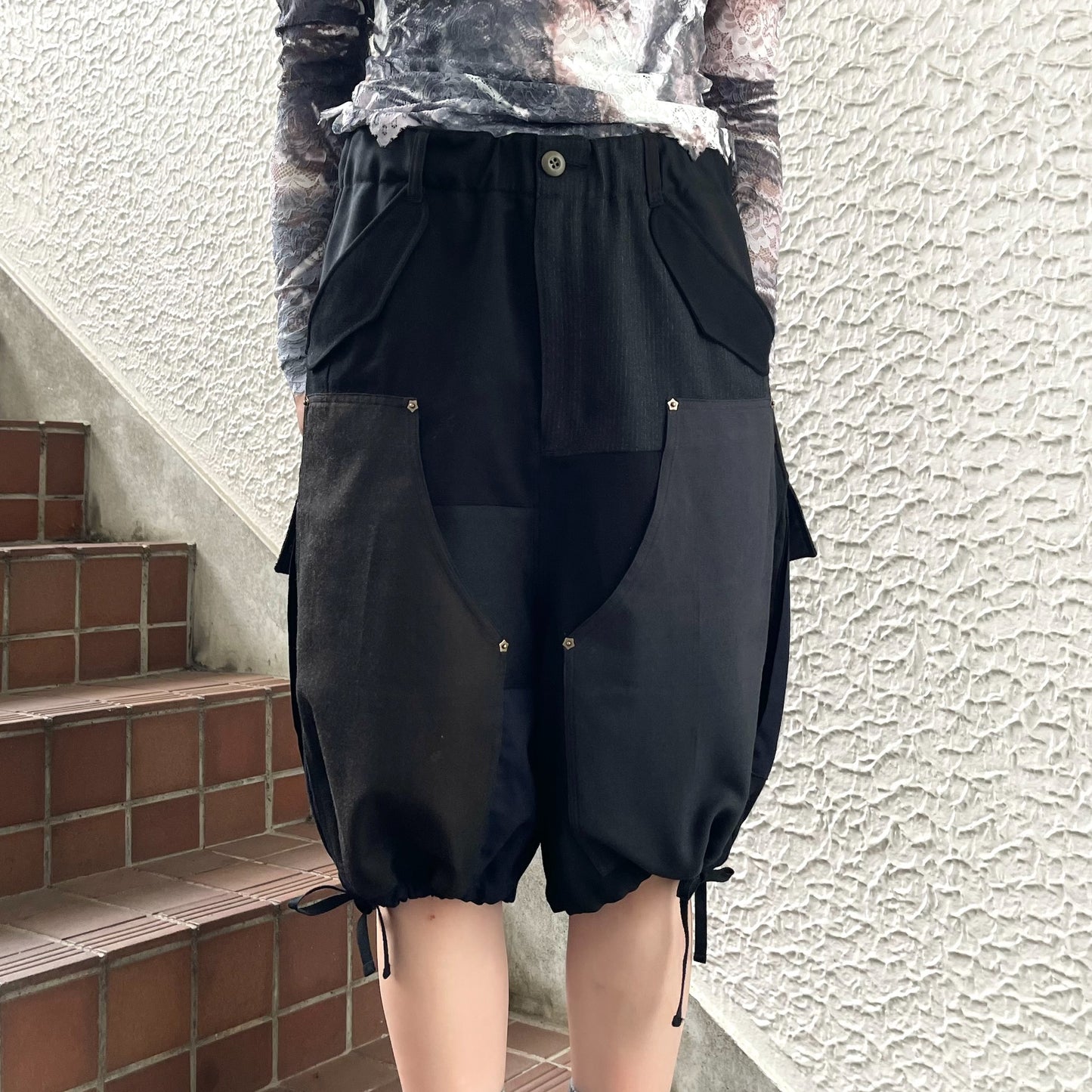 SUIT RECONSTRUCTED DOCKING PANTS / BLACK / スーツドッキングスウェットパンツ