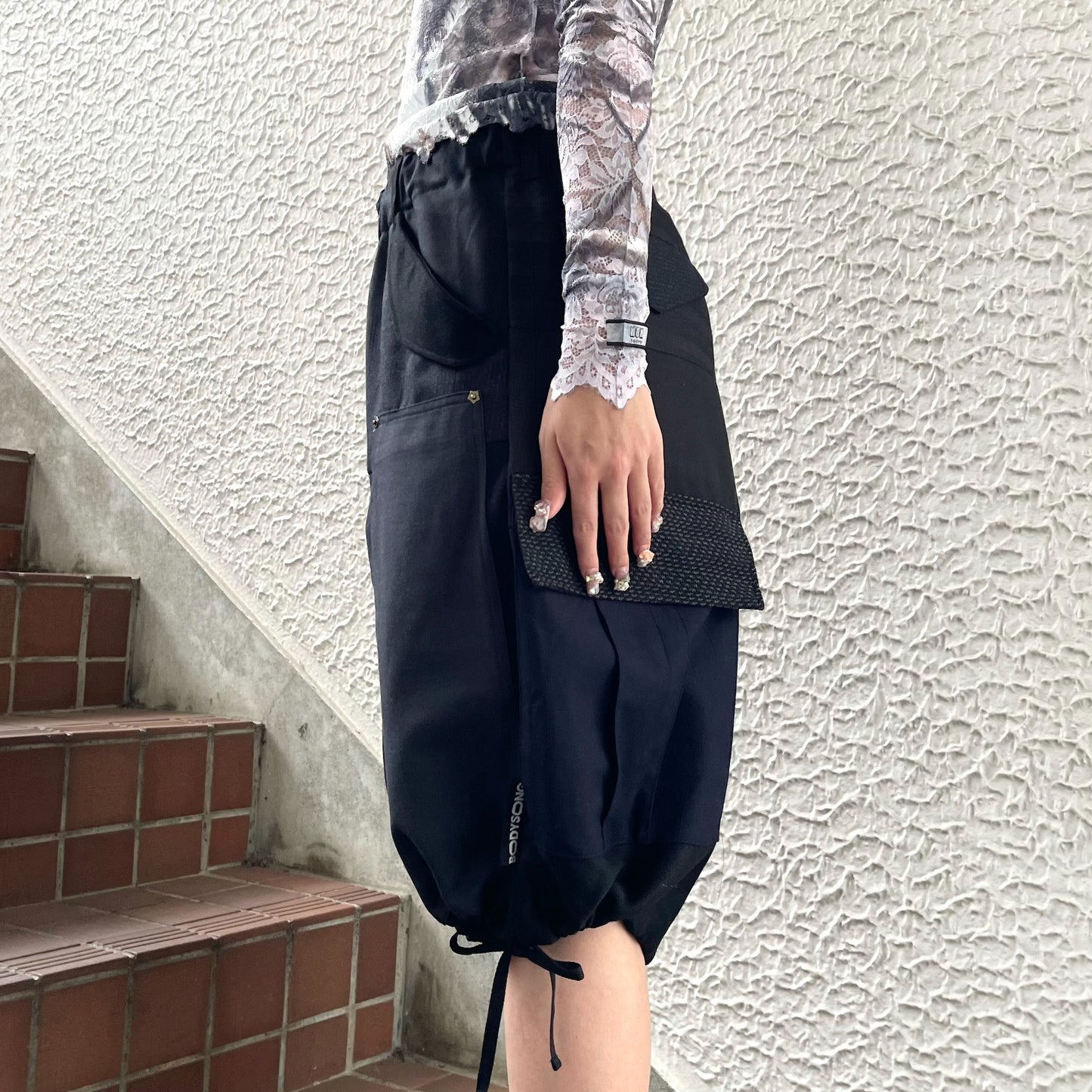 SUIT RECONSTRUCTED DOCKING PANTS / BLACK / スーツドッキングスウェットパンツ